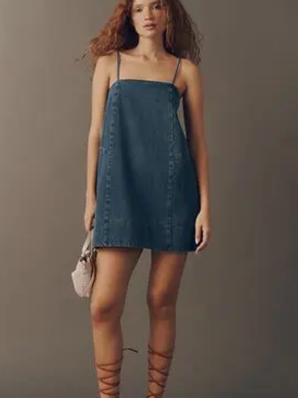 Nwt Retail $148 Size M #Anthropologie “Cotton Denim Square-Neck Mini Dress”.